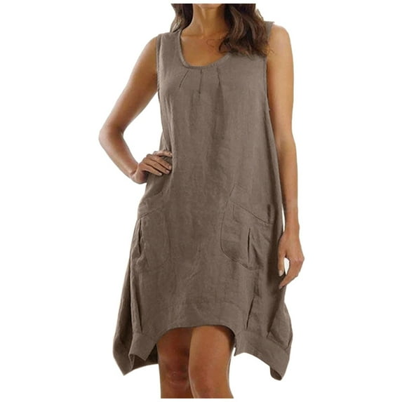 VBARHMQRT Female White Linen Dress for Women Short Plus Size Loose Linen/Cotton Sleeveless Maxi Dress with Pockets Solid Color Linen Skirt Women Midi Linen Maxi Skirt