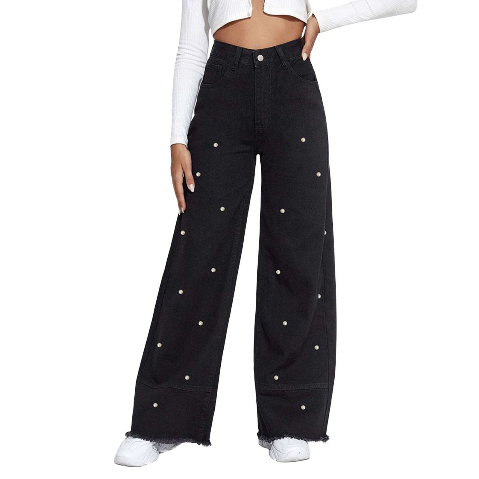 VBARHMQRT Female Women's Pants Tall Long Mid Rise Barrel Jeans Wide Leg