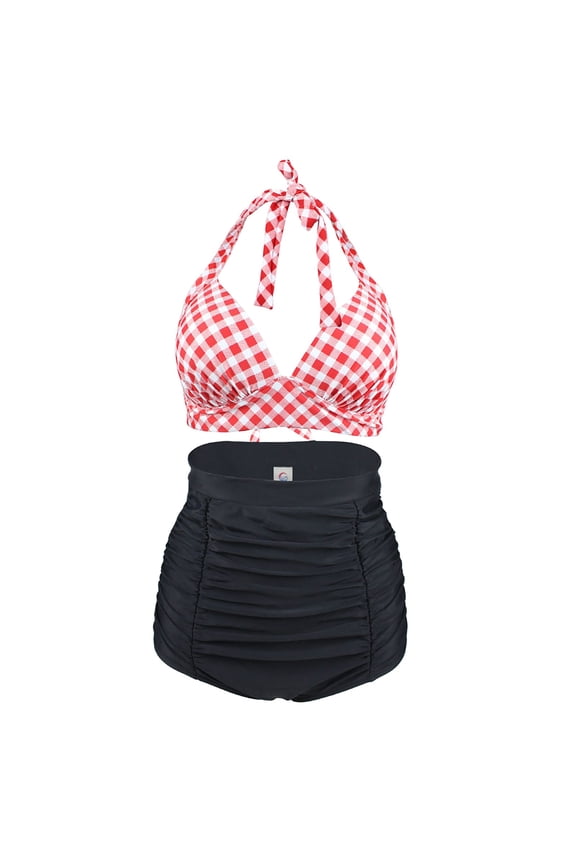 Female Womens Swimsuits 2 Piece Set Retro Polka Dot High Waist Bikini Set Two Piece Bathing Suit Swimsuits Maternity Swimsuit Two Piece Low Rise