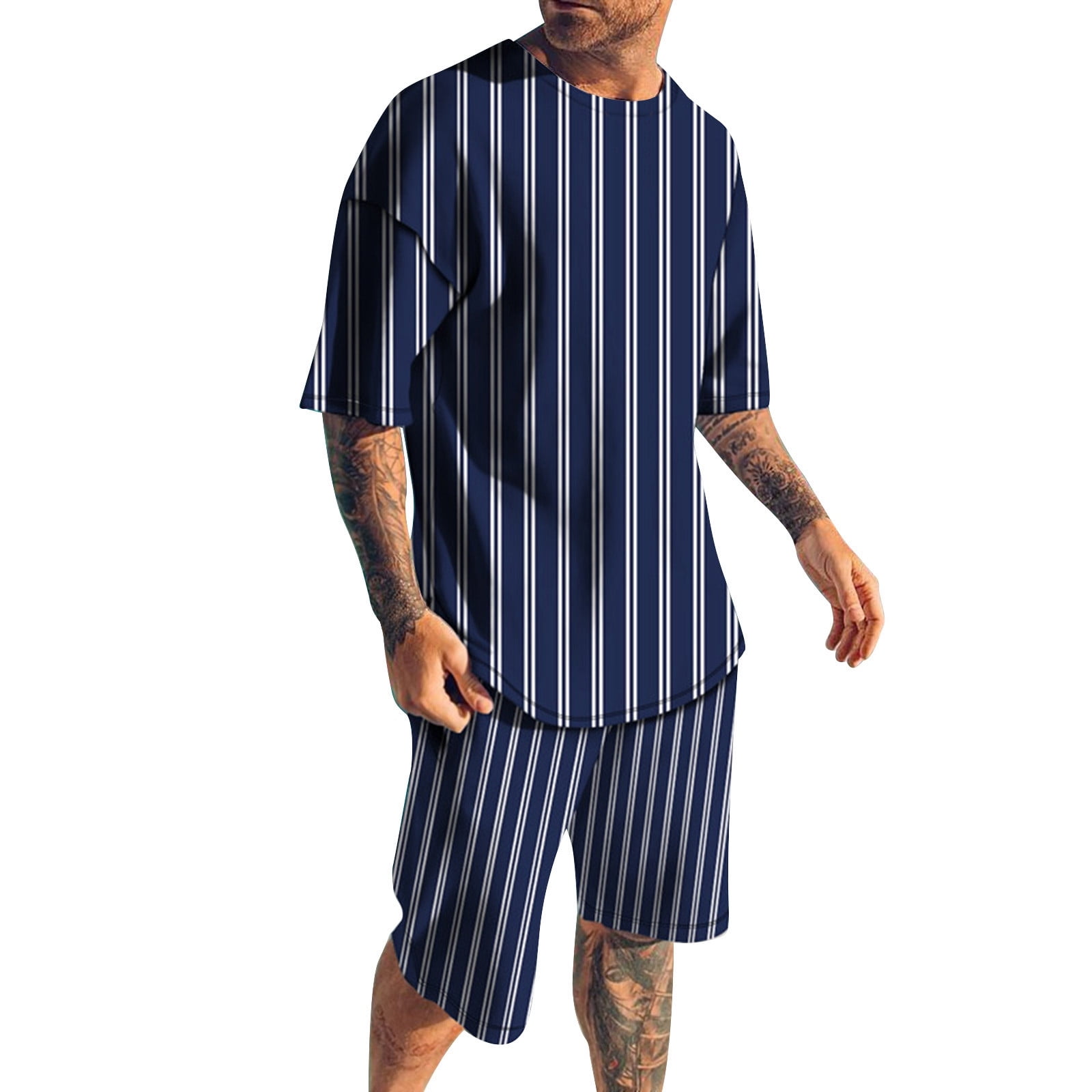 VBARHMQRT Festival Outfits Summer Striped Print Suit Casual Short