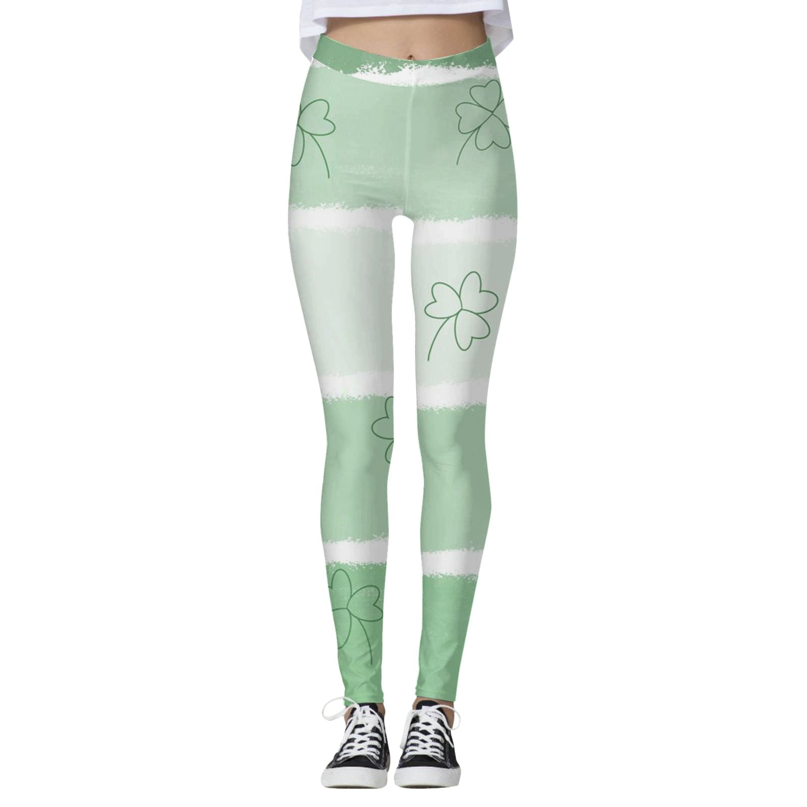 VBARHMQRT Flared Yoga Pants with Pockets for Work Women Four Leaf Long Full Print Holiday Tight