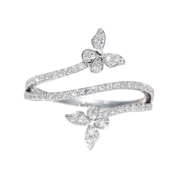 VBARHMQRT Heart Ring Double Butterfly Ring Silver Zircon Diamond Wedding Engagement Ring Gift Jewelry for Women Butterfly Shape Rhinestone Ring Size 6 10 Promise Rings for Her Moissanite Heart