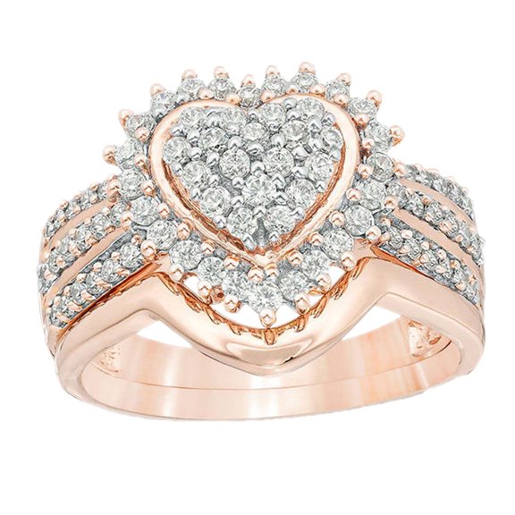 VBARHMQRT Heart Ring Love Diamond Ring Set Ladies Fashion Wedding Diamond Ring Two Piece Set Ring for Women Full Diamond Ring 5 11 Promise Rings for Her and Him Rings for Women Set