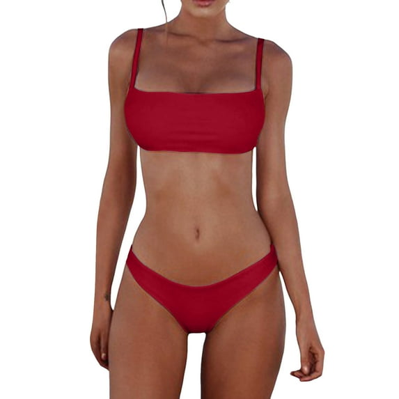 VBARHMQRT High Waisted Bikini Women Bandeau Bandage Two Piece Bikini Swimsuit Sexy Bikini Set Push up Brazilian Swimwear Beachwear Swimsuit Women Swimsuits Tankini