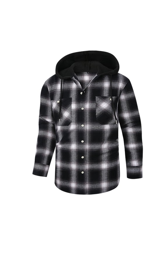 Mens Dress Shirts Long Sleeve French Cuff Spring Men's Fashion Casual Hooded Woolen Flannel Plaid Shirt Coat Tie Dye Shirt Running Shirts Long Sleeve