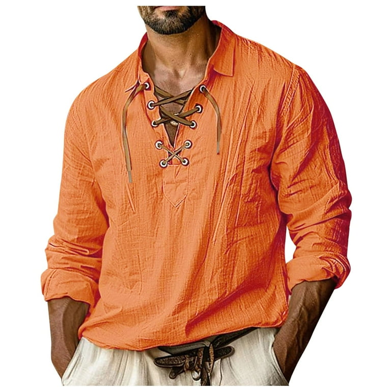 VBARHMQRT Mens Fishing Shirts Big and Tall Xxlt Male Lapel Drawstring Imitation Cotton and Linen Solid Color Long Sleeve Shirt Dad and Son Matching