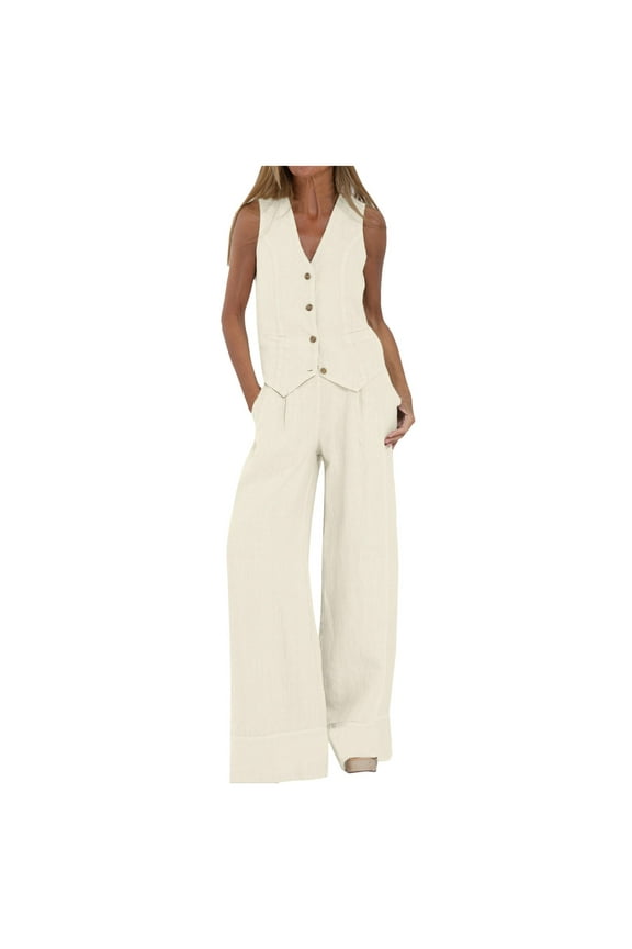 Pant Suits for Women Dressy Wedding Plus 2 Piece Outfits Sleeveless Suit Vest and Wide Leg Pants Business Casual Sets Petite Pant Suits for Women Womens Pant Suits Dressy Casual Winter