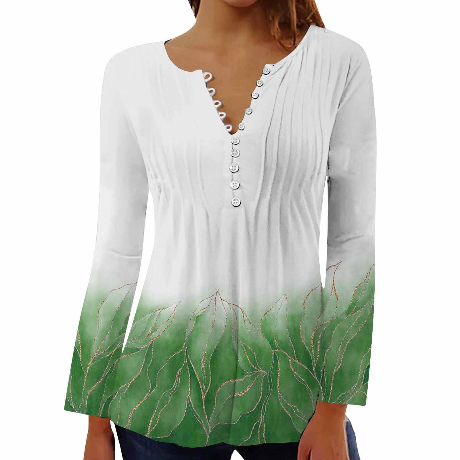 VBARHMQRT Plus Size Green Tops for Women Womens Long Sleeve V Neck ...