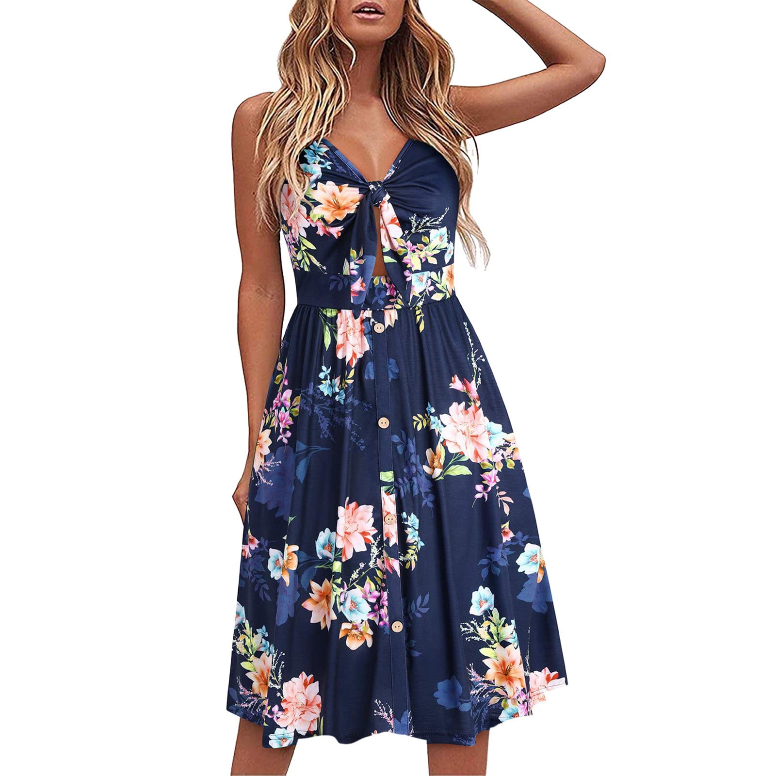 VBARHMQRT Petite Dresses for Women 2024 Floral Sleeveless Scoop Neck Casual  Dresses Loose Soft Pleated Flowy Swing Summer Beach Maxi Tank Dress with  Pockets Black Dresses for Women Party Elegant 