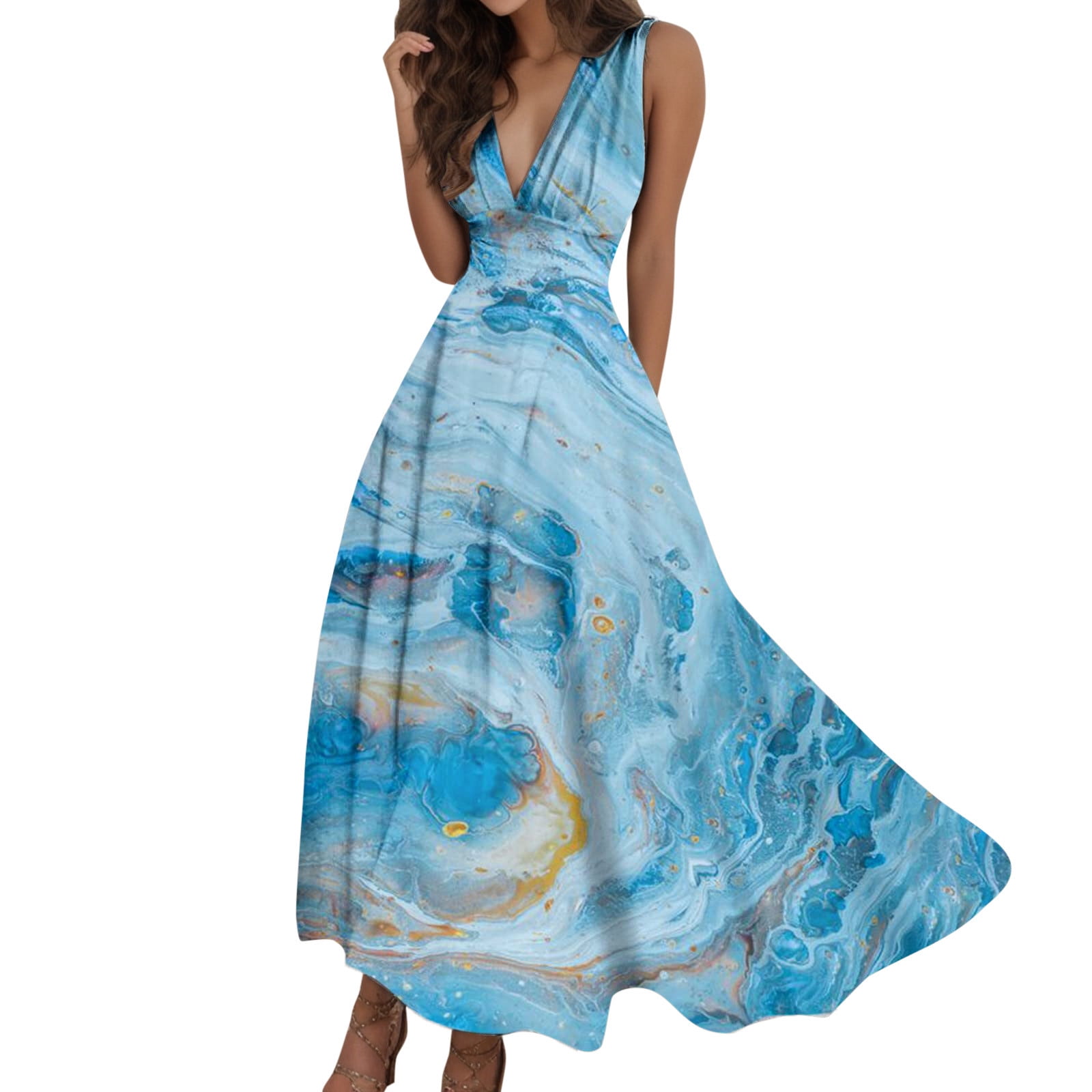 VBARHMQRT Spring Maxi Dresses for Women 2024 with Sleeves Women Summer Sexy Deep V Neck Formal
