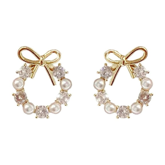 VBARHMQRT Sterling Silver Earrings Flat Backs No Snag S925 Silver Pin Tiny Pearl Bow Stud Earrings with Feel Temperament Earrings Dangle Earrings for Women Trendy Earring Set