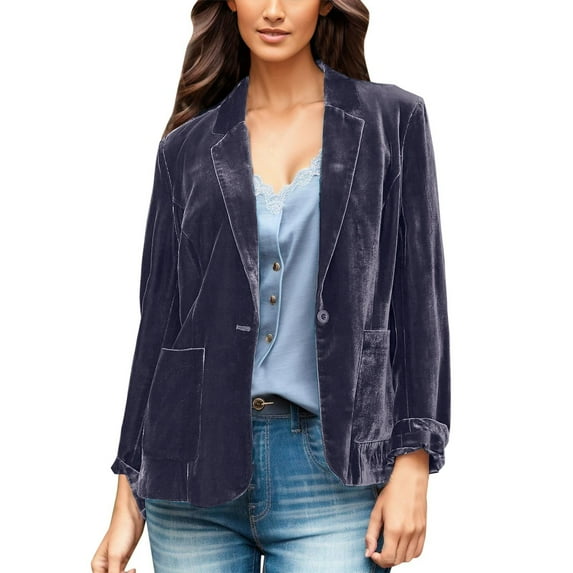 VBARHMQRT Summer Blazers for Women Lightweight Ladies Gold Velvet Denim Jacket Single Long Sleeve Lapel Solid Color Short Style Winter Jacket Womens Suit Jackets Plus Size