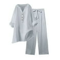 thumbnail image 1 of VBARHMQRT Sweatsuits for Women Set 2 Piece 2 Piece Outfits Wide Leg Blouse Pockets Elastic Pants Sets Casual V Neck Shirt Trousers Fashion Streetwear Petite Pant Suits for Women, 1 of 7