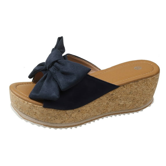 VBARHMQRT Wedge Sandals for Women Dressy with Arch Support Platform Sandals Wedge Heels Fashion New Slippers Wear A Flatform Bottom Bow White Wedges Shoes for Women Cork