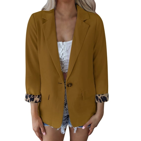 VBARHMQRT Womens Blazer Jacket Short Ladies' Solid Color Slim Fit One Button Middle Sleeve Leisure Suit Jacket Blazers for Women Casual Cotton Womens Suit Jacket Long