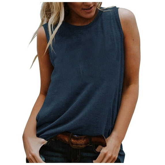VBARHMQRT Womens Crew Neck Tshirt Cropped Vest Sleeveless Tanks Summer Casual Tops O Neck Solid Color Casual Shirts Slim Fit Blouse Womens Blouses Dressy Casual T Shirts for Women