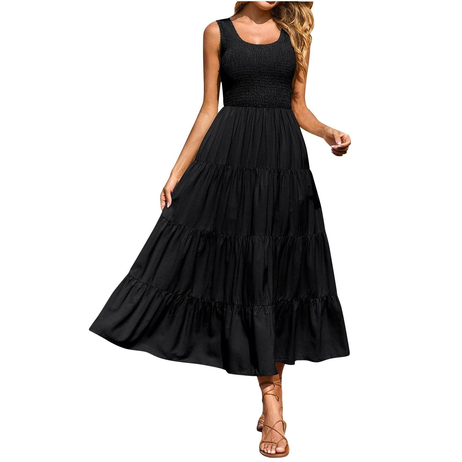 VBARHMQRT Womens Dresses Formal Women's 2024 Casual Loose Plain Maxi  Sundress Smocked Tank Dress Sleeveless Summer Beach Tiered Long Dresses Long  Sleeve Maxi Dress Mini Dresses - Walmart.com