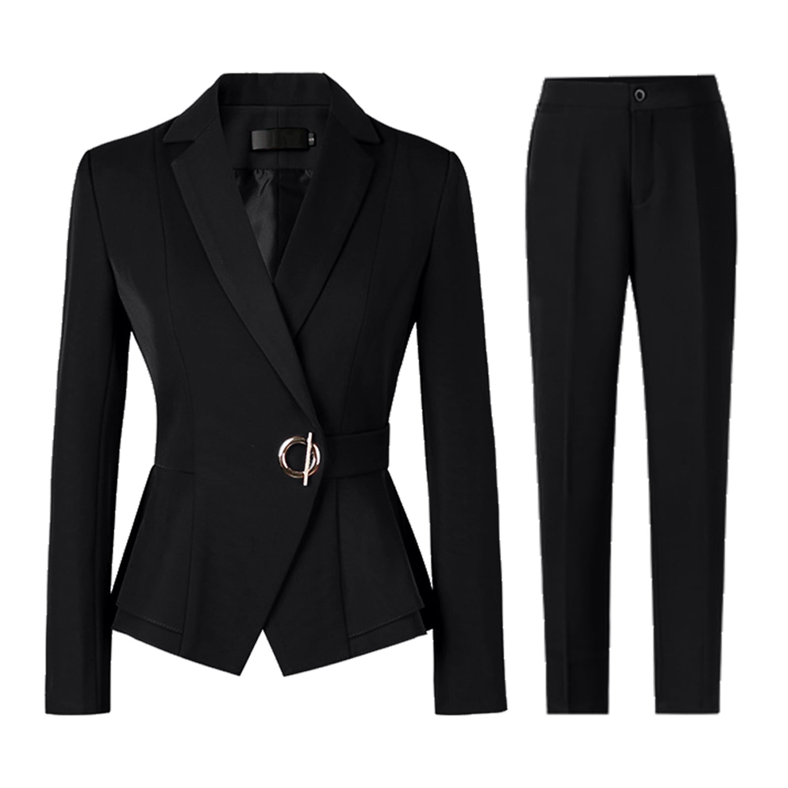 VBARHMQRT Womens Pants Suits Dressy Casual for Spring Designer 2 Piece Suit Notched Lapel One Button Slim Fit Business Office Work Tuxedo Pants Set