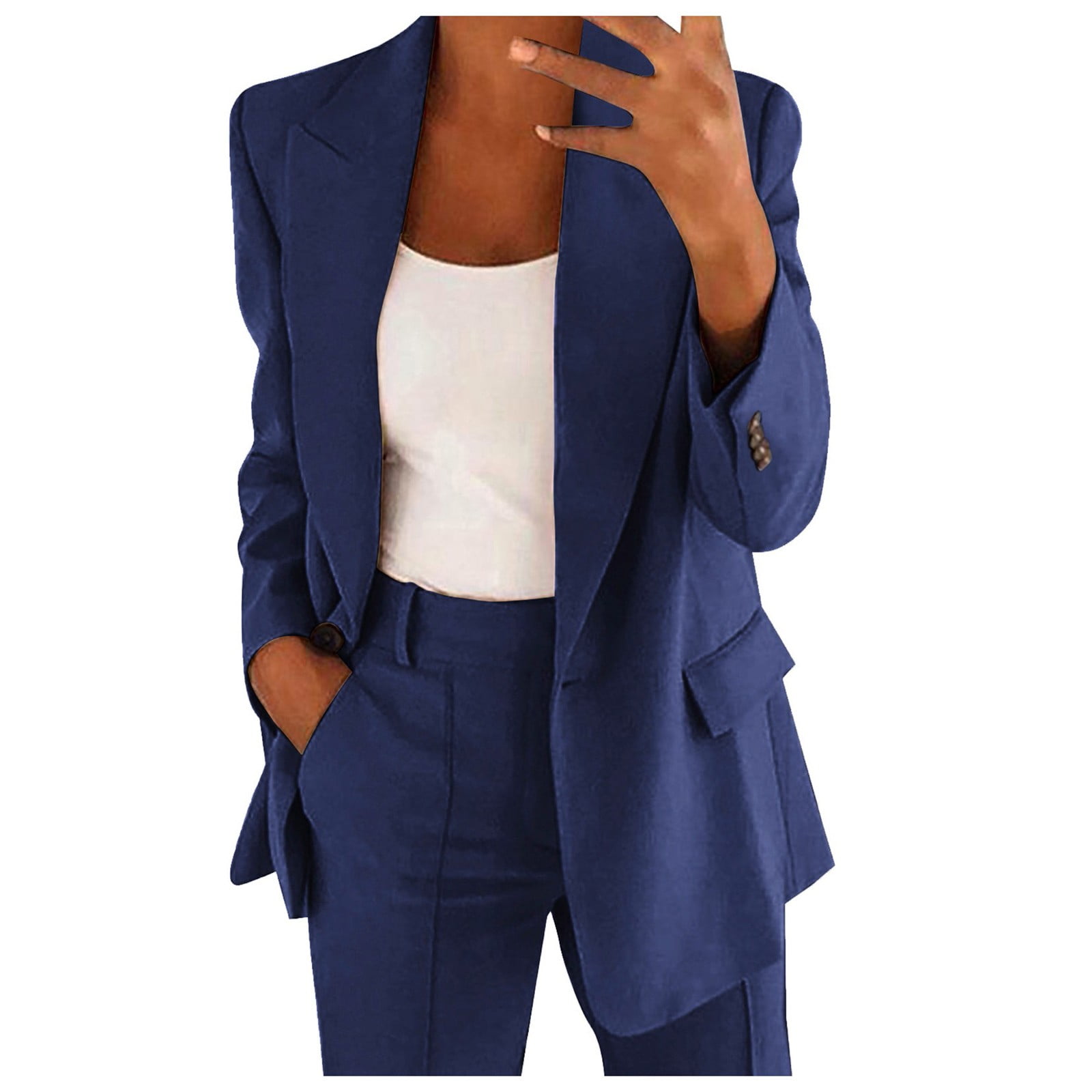 VBARHMQRT Womens Pants Suits Dressy Casual Summer Two Piece Lapels Suit Set Office Business Long Sleeve Button Formal Jacket Pant Suit Slim Loosetrouser Jacket Suit Walmart