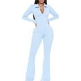 thumbnail image 1 of VBARHMQRT Womens Rompers and Jumpsuits Petite Autumn Ladies Office Rompers Flare Pants Zipper Long Sleeve Turndown Collar Plus Size Jumpsuits Black Jumpsuit for Women Sexy Shorts, 1 of 6