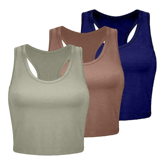 VBARHMQRT Workout Tank Tops with Built in Bras Women's 3 Piece Tank Tops Ribbed Seamless Workout Exercise Shirts Yoga Crop Tops Summer Tank Tops for Women Spaghetti Strap Tank Top Long Plus Size
