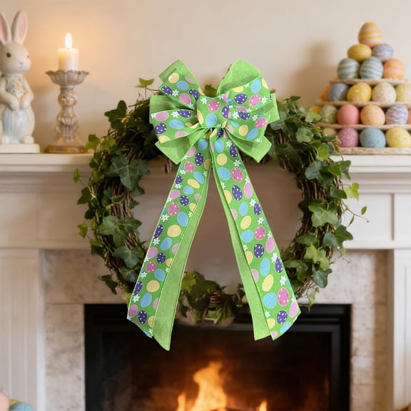 VBBHG Easter Bow Decorations - Funny Easter Eggs Plaid Wreath Large Bow Indoor Outdoor Wall Tree Topper Ribbon Decor Spring Wreath Ornament Supplies