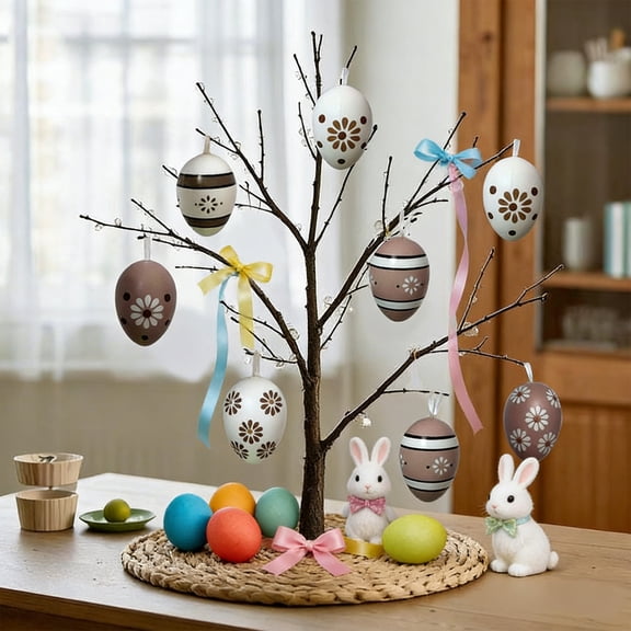VBBHG Easter Egg Ornaments Small Plastic Easter Egg Tree 12 PCS 2.36 in Decoration Printed with Daisy Pattern Bulk Hanging Eggs for Spring Holiday Home Party Basket Filler