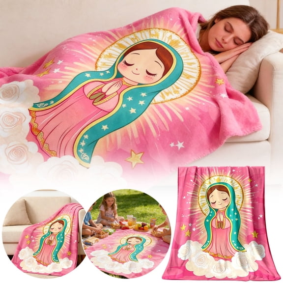 VBBHG Our Lady of Virgin Mary Mexico Throw Blanket Lightweight Virgen Themed Blankets for Sofa, Bed, Super Soft Cozy Microfiber Blanket