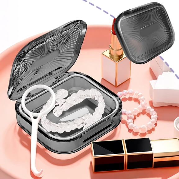 VBBHG Retainer Case with Mirror and Vent Holes, Cute Slim Aligner Case Compatible Magnetic Closure Orthodontic Case for Retainers and Mouth Guards