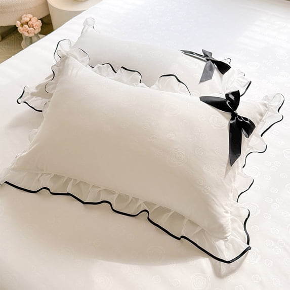 VBBHG Ruffle Pillow Shams Lace Pillowcase 2 pcs Pillow Case Home Bed Pillowslip