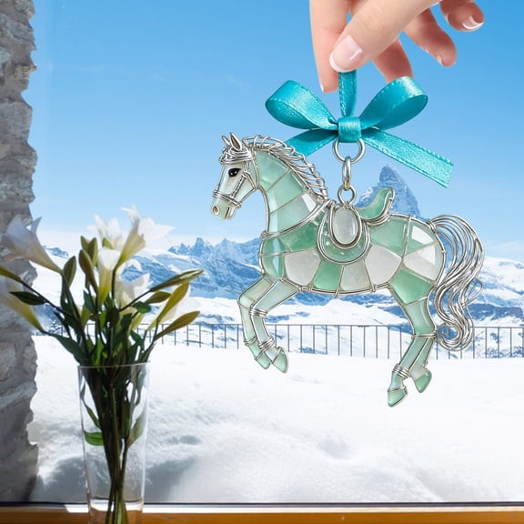 VBBHG Stained Glass Window Hanging Running Horse 2D Suncatchers Colorful Glass Panel with Metal Chain for Garden Yard Ornament Running Horse Sun Catchers