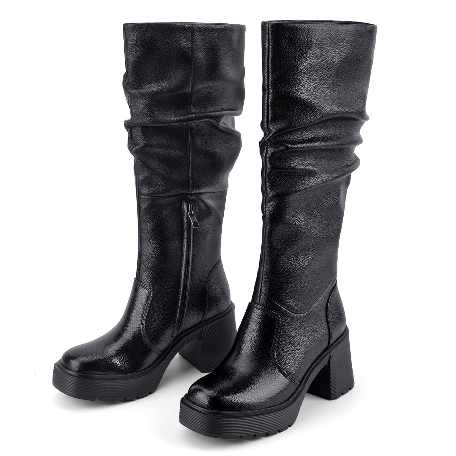 Block Hel VBDB Women's Slouchy Knee High Boots, Platform Block Heel, Square Toe ...
