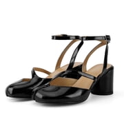 VBDB Women Split Tabi Toe Mary Jane Pumps, Crackled Faux Leather T Strap Ankle Buckle Block Heel Backless Dress Heels For Party Club