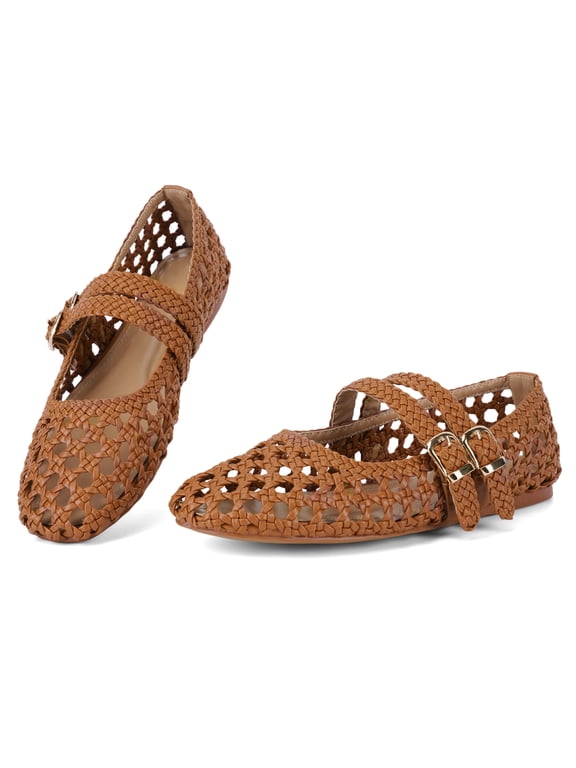 Women’s Double Buckle Mary Jane Flats, Round Toe Slip‑On Casual Ballet Flats Comfort Dress Shoes for Daily Wear