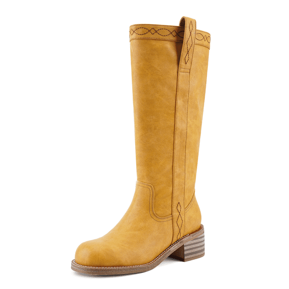VBDB Women's Knee High Boots Chunky Block Heel Long Boots Square Toe Low Heel Boots for Women