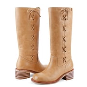 VBDB Womens Knee High Boots Chunky Block Heel Long Boots Square Toe Low Heel Boots for Women