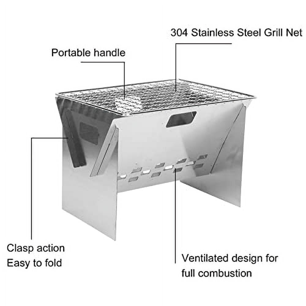 VBESTLIFE Folding Charcoal BBQ Grill, Thickened Stainless Steel Mini Detachable Portable Barbecue Grill for Barbecue Boiling Water Cooking Heating