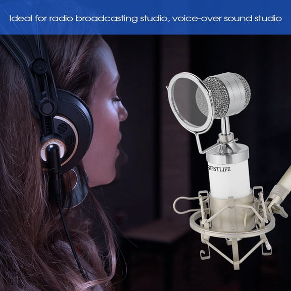 VBESTLIFE Professional Audio Condenser Microphone Set Recording Mic with Shock Mount White