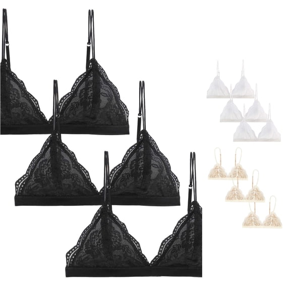 VBEWZET 3 Pack Women French Lace Bralette, Wireless Thin Triangle Cup Bra Set, Soft Push Up Bras for Small Bust Daily Wear Black XL