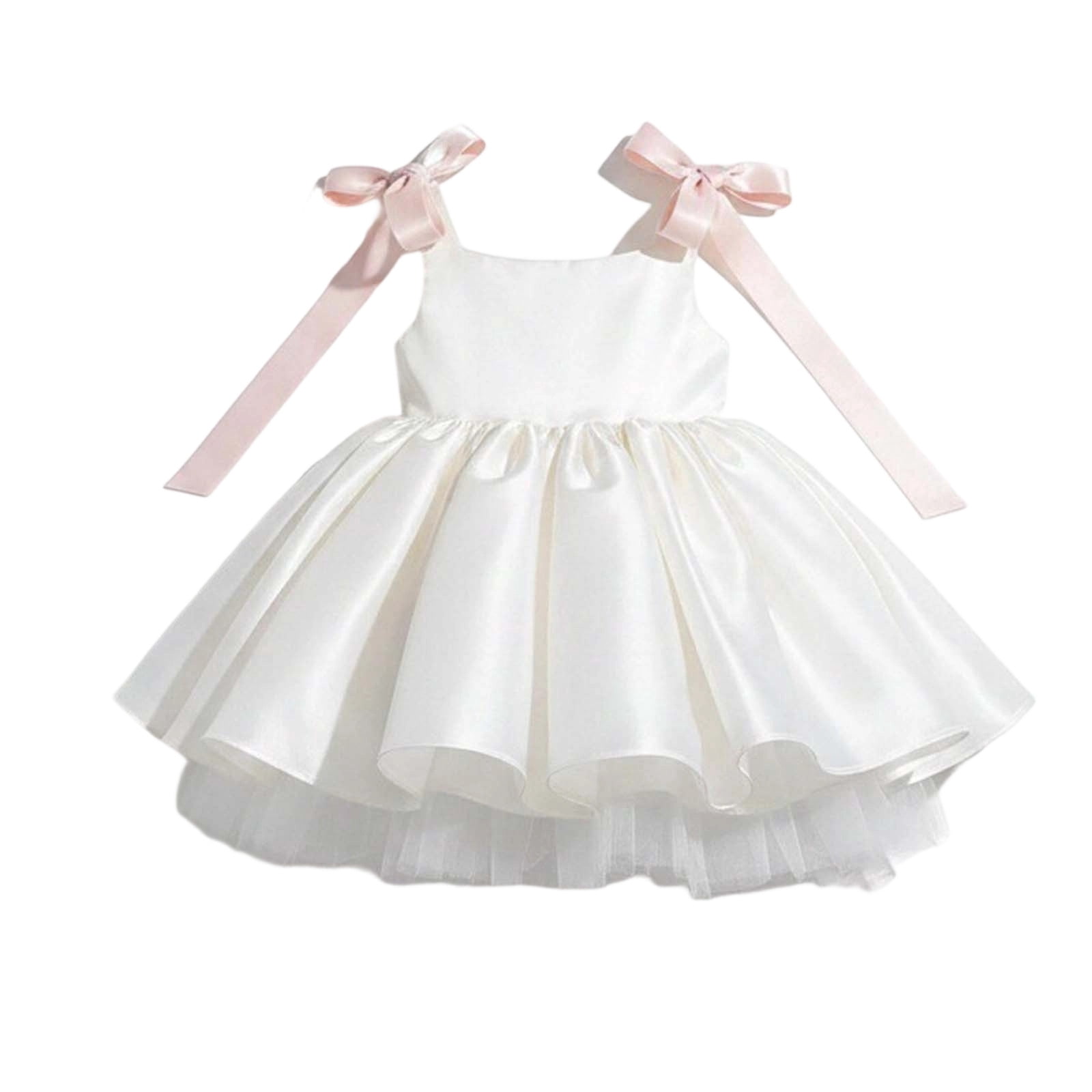 white graduation dress for toddler girl VBEWZET Big Bow Sleeveless Satin Girls Dresses, A-Line Girls Wedding Photo Dress White 10-12 Years kids white dress