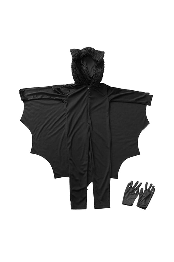 Black Bat Wing Hooded Stretch Outfit for Kids, Full Body Integrated Gloves Jumpsuit, Halloween Cosplay Outfit for Stage Carnival Party Boys Girls Black 3-4 Years