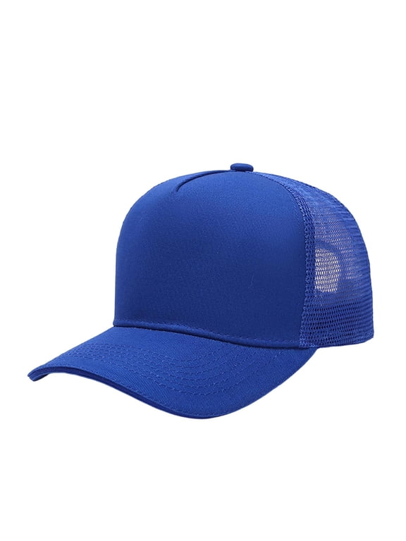 Blank Trucker Baseball Cap, Mesh Back Adjustable Snapback Hat,Casual Sun Hat for Adults Blue