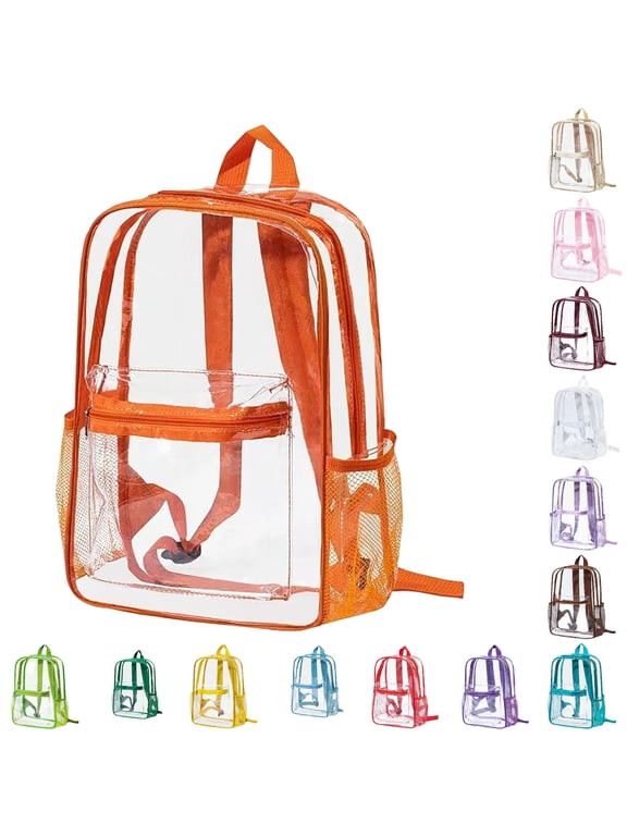 Clear Transparent Backpack for School, Large Capacity Waterproof See Through Daypack, Color Clear Backpack for Stadium Travel Outdoor Activities Orange