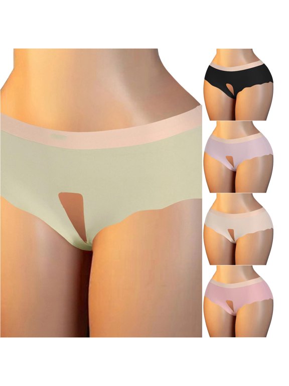 Elastic Hollow Cut‑Out Triangle Briefs, Low‑Waist Scalloped‑Hem Solid‑Color Ladies Panties Green XL