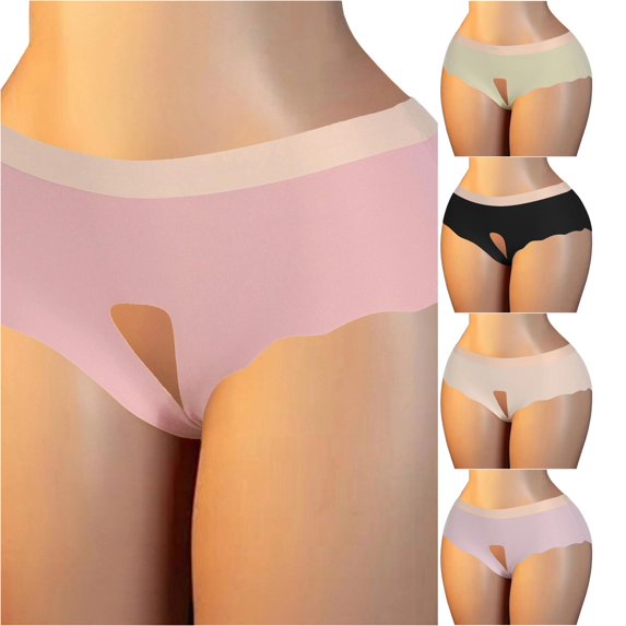 VBEWZET Elastic Hollow Cut‑Out Triangle Briefs, Low‑Waist Scalloped‑Hem Solid‑Color Ladies Panties Pink XL