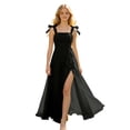 thumbnail image 1 of VBEWZET Girls Bow Spaghetti Strap Chiffon Maxi Dress, Square Neck Ruched High Slit Ruffle Long Bridesmaid Gown for 6-14 Years Wedding Beach Holiday Party Black 9-10 Years, 1 of 6