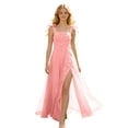 thumbnail image 1 of VBEWZET Girls Bow Spaghetti Strap Chiffon Maxi Dress, Square Neck Ruched High Slit Ruffle Long Bridesmaid Gown for 6-14 Years Wedding Beach Holiday Party Pink 9-10 Years, 1 of 6