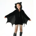 thumbnail image 1 of VBEWZET Girls Halloween Bat Cosplay , Hooded Short Jumpsuit with Big Bat Wing, Zip Front Black Outfit for Kids Carnival Stage Party Photo Black M, 1 of 7