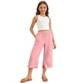 thumbnail image 1 of VBEWZET Girls Linen Blend Wide Leg Cropped Pants, Elastic Waist Split Capri Trousers with Pockets, Casual Summer Outfit for Kids & 5-15 Years Pink 9-10 Years, 1 of 7