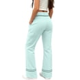 thumbnail image 1 of VBEWZET Girls Slim Fit Bootcut Pants, Double Striped Waist & Hem Flare Trousers with Pockets, Solid Casual School Bottoms for Kids Mint Green 11-12 Years, 1 of 5